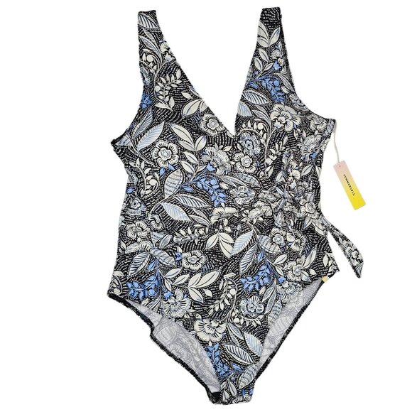 Summersalt 16 Black Blue Floral The Perfect Wrap One Piece Swimsuit Lined Cups - Picture 2 of 8